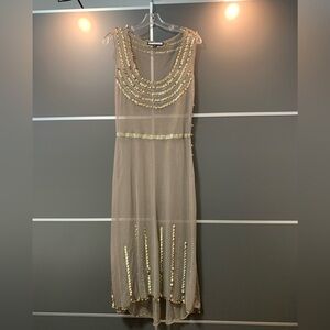 Lela Rose Sheer Bronze Sequin Maxi Dress size 4